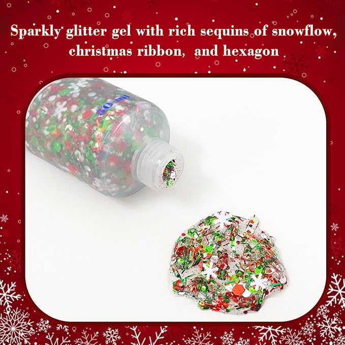MEICOLY Christmas Face Body Glitter Gel,Christmas Hair Glitter,Christmas Accessories Stocking Stuffers Gift Decorations,Festival Face Glitter Makeup for Women Kids Girls,Chunky Glitter Face Paint