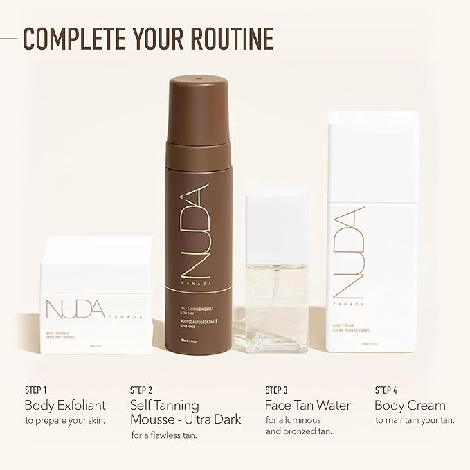 Nuda Self Tanning Mousse | Lightweight Sunless Tanning Lotion | Cruelty Free Body Self Tanner Mousse with Natural Ingredients | Bronzing Lotion at Home (190mL, Ultra Dark)