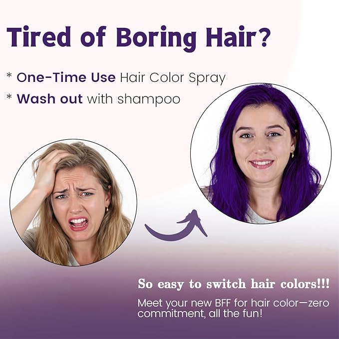 Purple Hair Spray Temporary, Hair Color Spray 1-Day Hair Dye Colored for Kids Women Men, Hair Wax Color Washable, Hair Paint Halloween Fast-Drying 4.06 Fl Oz