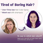 Purple Hair Spray Temporary, Hair Color Spray 1-Day Hair Dye Colored for Kids Women Men, Hair Wax Color Washable, Hair Paint Halloween Fast-Drying 4.06 Fl Oz