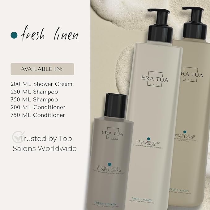 Fresh Linen Daily Moisture Shampoo| Dutch Made & Formulated Moisture Repairing Shampoo for Dry and Damaged Hair | Scent of Bergamot, Jasmine & Rose |750 ml