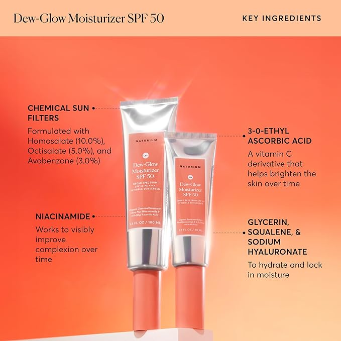 Naturium Dew-Glow Moisturizer SPF 50 PA++++ Jumbo, Daily Moisturizing Sunscreen & Face Primer, Skin Protector with Dewy Finish, 3.4 oz
