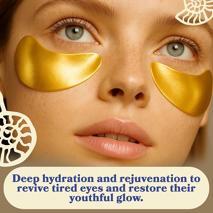 LE GUSHE Gold Under Eye Patches for Puffy Eyes and Dark Circles (20 Pairs) - Hydrating Collagen Under Eye Masks with Snail Mucin - Soothing Puffy Eyes Treatment for Women & Men - Bridesmaid Gifts