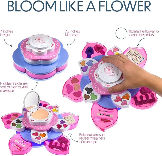 Toysical Kids Makeup Kit for Girl - Flower Shaped Makeup for Kids, Washable Non Toxic Makeup Kit for Girls with Mirror - Birthday and Christmas Make up Kit for Girls Age 6-12