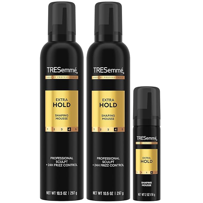 TRESemmé Shaping Mousse, Extra Hold 2-Pack + Travel-Size Bottle – Moisturizing Hair Mousse for Sculpting, 24H Frizz Control (3 Piece Set)