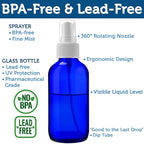 Sally's Organics Empty Blue Glass Small Portable Atomizer Spritzer, 2 Pack (4oz)