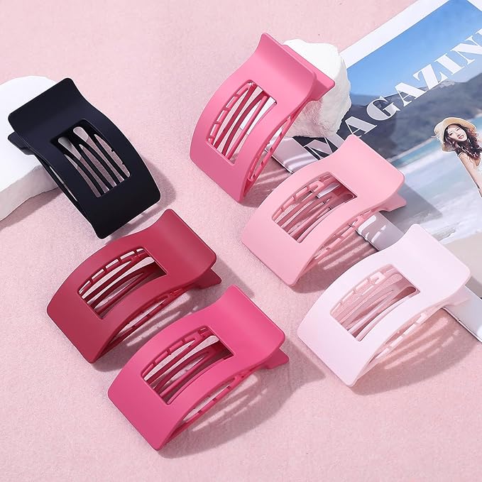 French Flat Hair Clips for Women 6pcs Hair Claw Clips for Thick or Thin Hair Matte Claw Clips for Girls Barrettes Non-Slip Strong Hold Hair Accessories for Women (Pink)