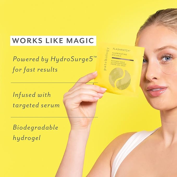 PATCHOLOGY Eye Mask, Brightening Under Eye Patches for Puffy Eyes and Dark Circles, Vitamin C Serum, Dark Circles Under Eye Treatment, Hydrating Eye Patches for women and men (5 Pairs)