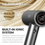 TYMO Hair Dryer with Diffuser for Women - 1500W Professional High Speed Blow Dryer with Comb, 110,000RPM Fast Dry, 200 Million Ionic Hairdryer, 4 Temps & 3 Speeds, 8 Ft Cord for Salon, Metal Gray