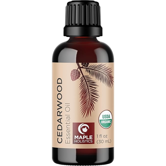 Certified Organic Cedarwood Essential Oil - 100% Pure Organic Cedarwood for Hair Skin & Nails plus Beauty DIYs - Calming Aromatherapy Essential Oil for Diffusers - USDA Non-GMO & Undiluted