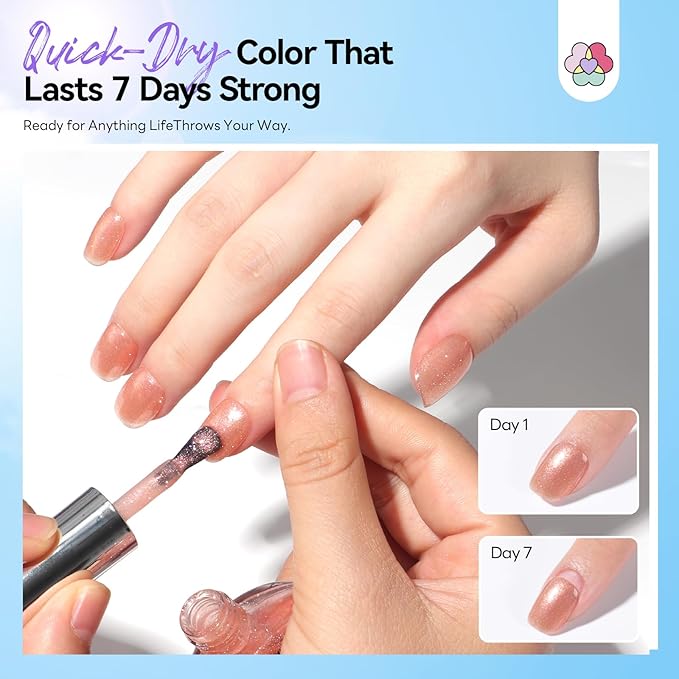 SAVILAND Pink Nude Nail Polish Set: 6-Color Quick Air Dry Nail Polish Shimmer Glitter Pearl Pink Fingernail Polish Set 12-Free Nail Lacquer DIY Home Christmas Gifts for Women 8ml