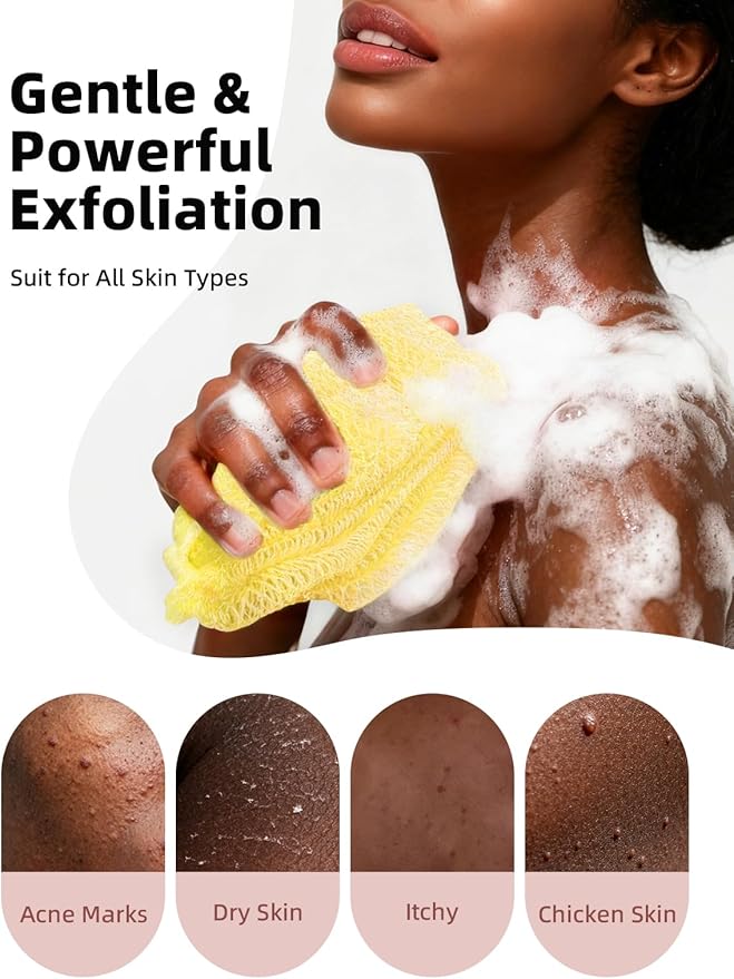 2Pcs African Net Sponge Authentic with Knots - Exfoliating Body Scrubber for All Skin Types, African Bath Sponge, Wash Cloth, Gentle Exfoliation Shower Rag for Women Daily Use