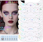 8pcs Holographic Silver Halloween Glitter Freckles Face Tattoo, Waterproof Long Lasting Multicolor Speckles Patches for Women Kids, Cute Temporary Tattoo Makeup Accessories for Festival Rave