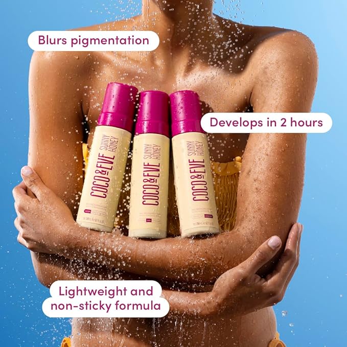 Coco & Eve Sunny Honey Bali Bronzing Self Tanner Mousse - (Medium) All Natural Sunless Tanning Mousse | Instant Self Tanning Lotion with Bronzer and Skin Moisturizer (6.7 fl oz)