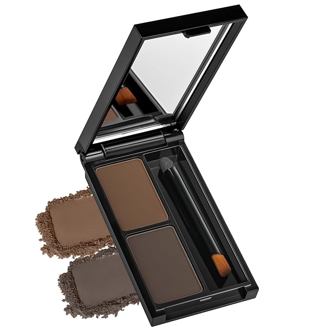 Brown Gray Eyebrow Powder，Eyebrow Kit Makeup Palette，Two Colors Matte Eye Brow Powder With Mirror&Brow Brush for Women，LongLasting，Waterproof，Fill & Sculpt，Defined Natural Brows 02