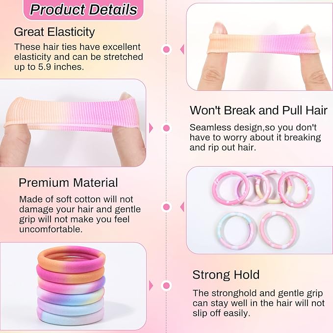 54Pcs Hair Ties for Girls and Women, Nylon Hair Elastics Hair Bands Ponytail Holders Soft Hair Ties No Damage for Girls Thick Straight Curly Hair Multi-colored