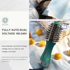 Dual Voltage Travel Hair Dryer Brush Mini Hot Air Hair Styling Tool, 110-240V European Oval Shape Jet Brush, 2 Inch Lightweight Design & Universal Plug, Easy Pack Worldwide