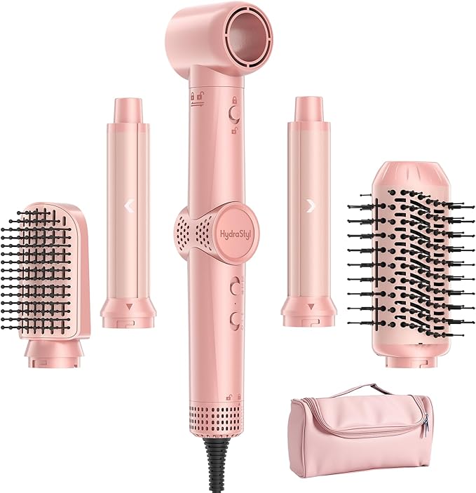 5 in 1 Hot Air Styler, 1300W 110000 RPM High-Speed Hair Dryer Brush with Auto-Wrap Curlers, Frizz-Free Volumizing Straightening Curling for All Hair Types, No Heat Damage, Travel Bag