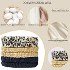 Suncdelv Silk,100% Silk Scrunchies for Hair,22 Momme Hair Ties for Anti-Crease & Breakage,Natural Women Hair Accessories，Fashion Hairbands 6PCS(Black, Gold,Leopard)