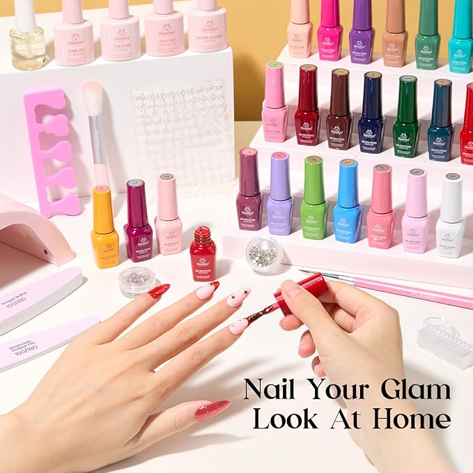 Beetles Gel Nail Polish Kit with U V Light - 25 Colors 51 Pcs Gel Polish Kit One Color One Bottle with Top &Base Coat Beauty Must Have DIY Salon Imprints of Time Collection Gifts for Women Teen Girls
