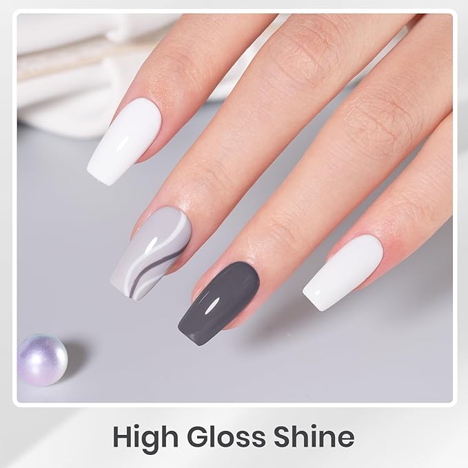 Beetles Gray Gel Polish Set Gel Nail Polish Winter Colors 2025 White Black Nude Neutral Gray Milky Soak off Uv Led Lamp Needed Manicure Salon DIY at Home Gifts for Women Soft Eclipse