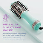 Travel Dual Voltage Hair Dryer Brush Blow Dryer Brush in One,2 Inch Hot Air Brush,Travel Hair Styler/Volumizer/Straightener/Curler,European Blow Dryer Brush with Universal Adapter