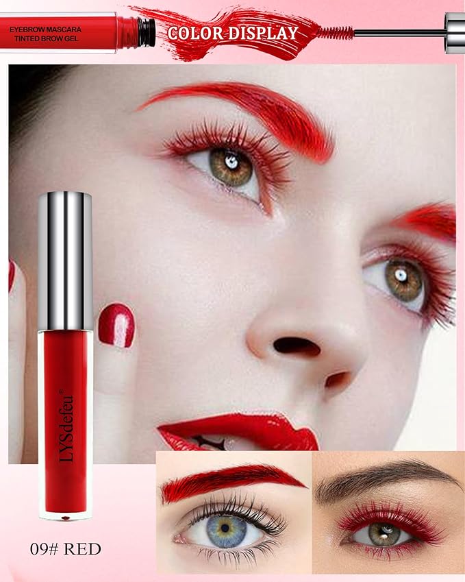 Tinted Eyebrow Mascara Gel-1Pcs Longlasting Waterproof Red Eyebrow Glue Colored Liquid Mascaras,Tint Brow Filler, Length Curling Mascara,Halloween Cosplay Party Eye Makeup Gift for Women-09