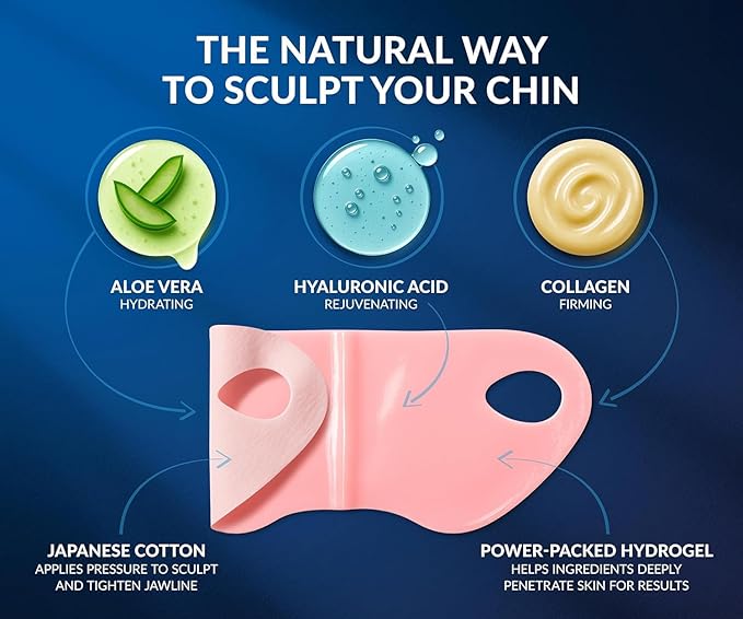 Stylia V Line Lifting Collagen Mask - Lift, Firm & Contour Jawline - Double Chin Reducer Strap with Hyaluronic Acid & Aloe - Neck Tightening and Lifting Mask - Jawline Shaper Face Lift Tape (7PC)