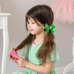 4" Sparkly Glitter Sequin Ribbon Hair Bow Clips,Pearl Wedding Boutique Alligator Barrettes Pins for Teens Toddler,Cheerleader Girls Kids Birthday Party Dress Decor Accessory (Green)