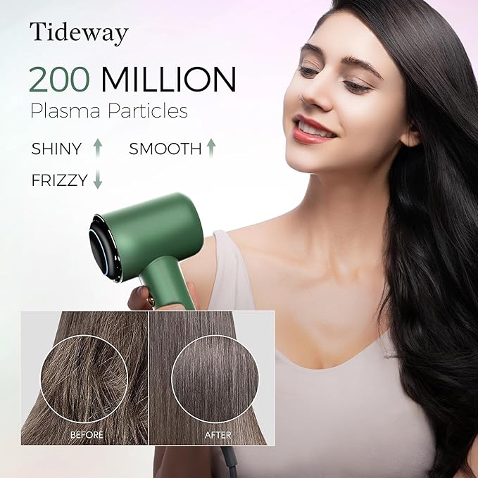 Tideway Hair Dryer, Blow Dryer with Diffuser High-Speed Plasma Ionic Low Noise for Fast Drying, Travel Hair Dryer for Women and Man, Curly/Wavy & Long/Thick Color-Treated Hair H11