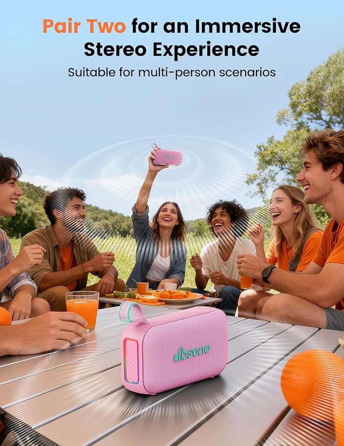 Bluetooth Speaker White Elephant Gifts: Christmas Stocking Stuffers for Men Adults Teens, 30H Playtime, Portable Wireless Speakers, Powerful Bass, Lightshow, Birthday Beach Vacation Essentials, Pink