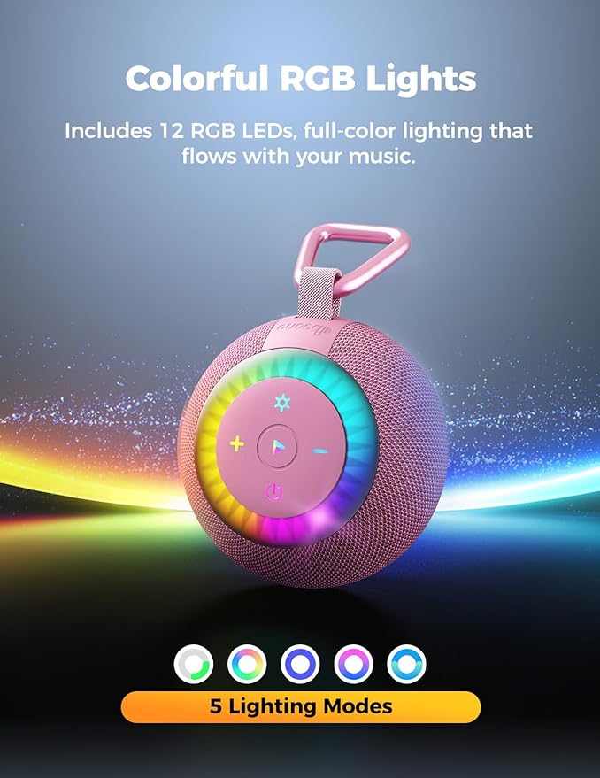 Shower Speaker Bluetooth Waterproof Portable: Birthday Christmas White Elephant Gifts Stocking Stuffers for Adults Teens, IPX7 Loud Sound with Suction Cup Removable, Cool Gadgets with Light-Pink