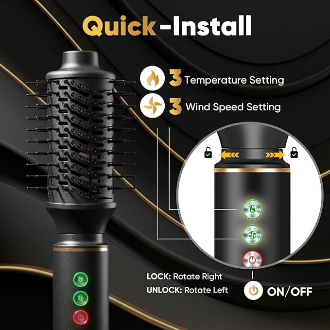 5-in-1 Hair Styler & Dryer, 110,000 RPM Ionic, Auto-Wrap Curling Barrels (L/R), Oval Volumizer & Straightening Brush, 3 Heat/3 Speed, Quick-Lock