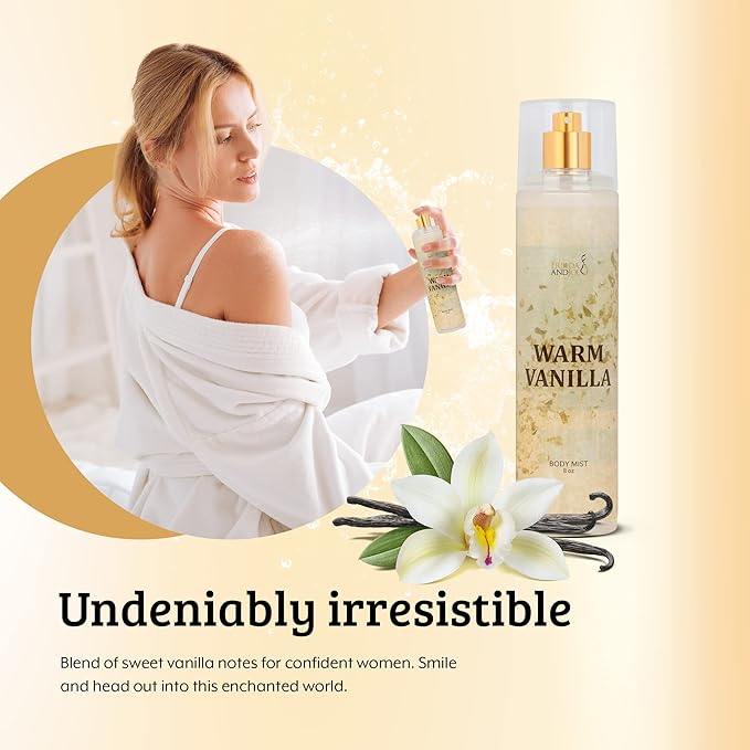 Warm Vanilla Unisex, Womens Perfume Fragrance Body Mist & Sprays, Women's Fruity Luxury Scented Gifts & Presents, 8 oz Fine Mist Spray Bottle (Warm Vanilla)