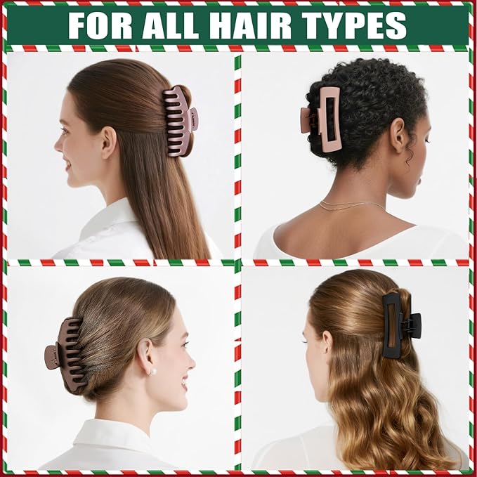 TOCESS Big Hair Claw Clips for Women - Neutral Large Claw Clip for Thin Thick Curly Hair 90's Strong Hold 4.33 Inch Nonslip Matte Jumbo Hair Clips (8 Pcs)