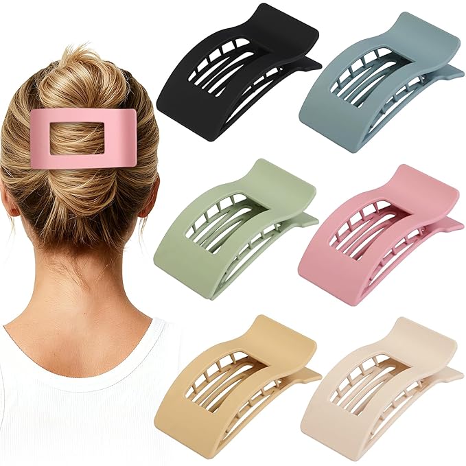 French Flat Hair Clips for Women 6pcs Hair Claw Clips for Thick or Thin Hair Matte Claw Clips for Girls Barrettes Non-Slip Strong Hold Hair Accessories for Women (Light Colorful)