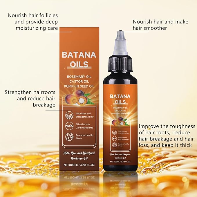 Batana Oil for Hair, 4-in-1 Liquid, Rosemary, Pumpkin Seed & Castor Oil, Unisex Adult, Unscented, 2Pcs, 1 Fl Oz
