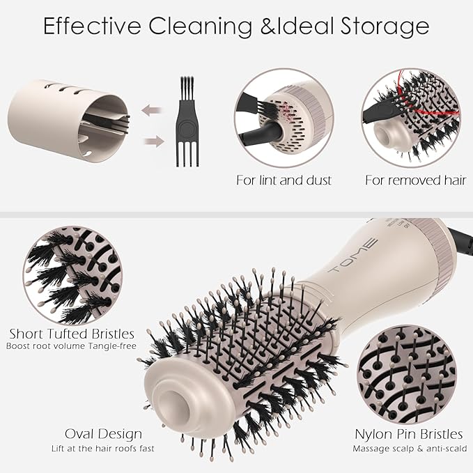 Blow Dryer Brush, Hair Dryer Brush in One, 600W Oval Hot Air Volumizer & Straightener, Anti-Frizz Blowout Styling Brush, Dual Voltage 110–240V Travel (2 Inch) Pink