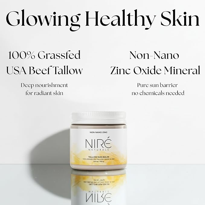Tinted Beef Tallow Sun Balm - Reef Safe Mineral Formula with Non-Nano Zinc Oxide. Non-Toxic, Fragrance-Free, Organic Tallow Sunblock for Face & Body, Non-Greasy & Chemical-Free