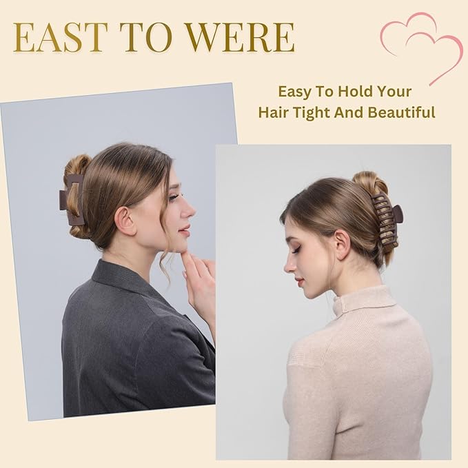 Brown Hair Clips for Women - 8 Pack 4.3 Inch Large Matte Banana Claw Clips for Women Thin Thick Curly Hair, Big Strong Hold jaw