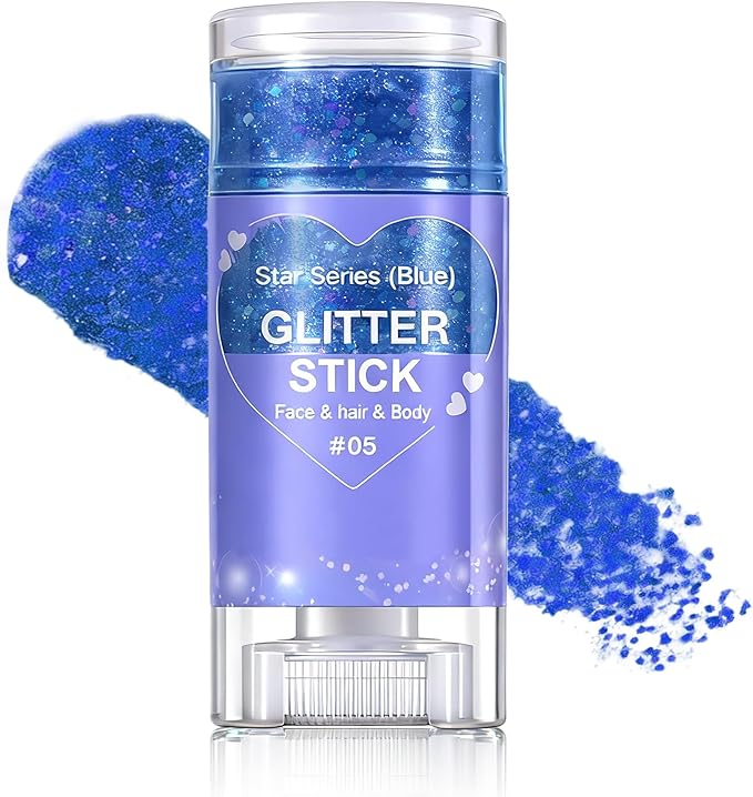 Blue Body Glitter Stick, Face Body Glitter Gel Holographic Hair Glitter Halloween Chunky Sequin Waterproof Face Paint Stick Glitter Makeup for Women