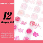 Body Glitter Face Glitter, Hair Glitter for Kids, 12 Shapes Fine Chunky Glitter Gel for Women Girls Makeup Sparkles Party Mermaid Sequins Rave Accessories Singer Concerts Festival (6 Colors)