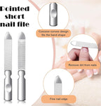 3 Pcs Stainless Steel Nail Files Kit with Leather Case, Double Sided Metal Nail Files with Anti-Slip Handle for Women and Men, Metal File Buffer Manicure Pedicure Tools for Fingernail Toenail(Pink)