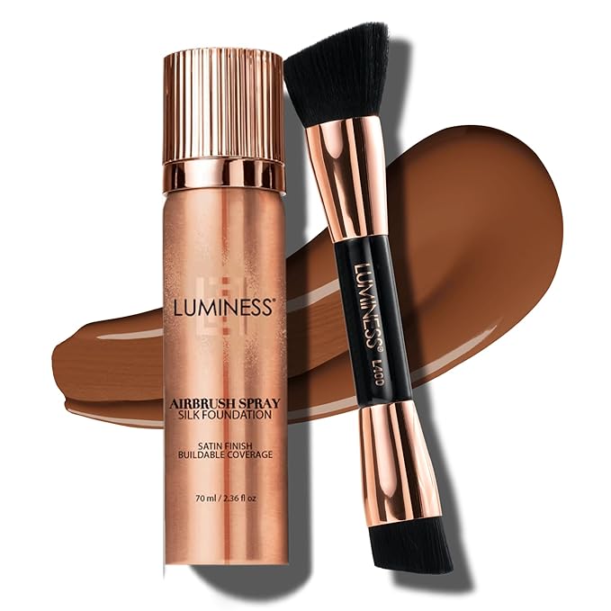 LUMINESS Face Time All In One Makeup Kit - Includes Face Palette, Airbrush Foundation, and Makeup Brush - Long-Wearing, Silky, Soft, Easy to Blend, 3-PC Make Up Set (13 - Deep)