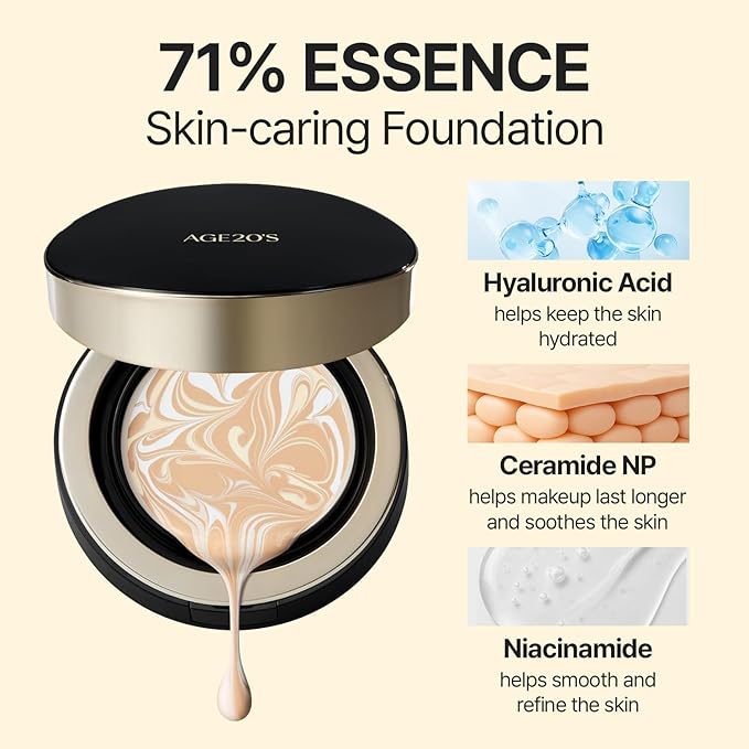 [NEW] AGE20'S Signature Essence Pact | 25N SAND | Vegan Korean Cushion Foundation | Pack of 1 | Cream Foundation, Dewy & Glow Finish, Natural Coverage, SPF 50+