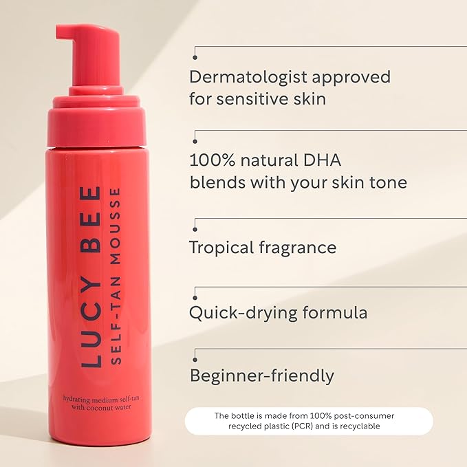 Self Tan Mousse, Customizable Medium Self Tanning Foam, Natural Looking Tan, Quick-Drying, Dermatologist Approved for Sensitive Skin, Hydrating Coconut Water, Tropical Scent, 6.76 fl oz