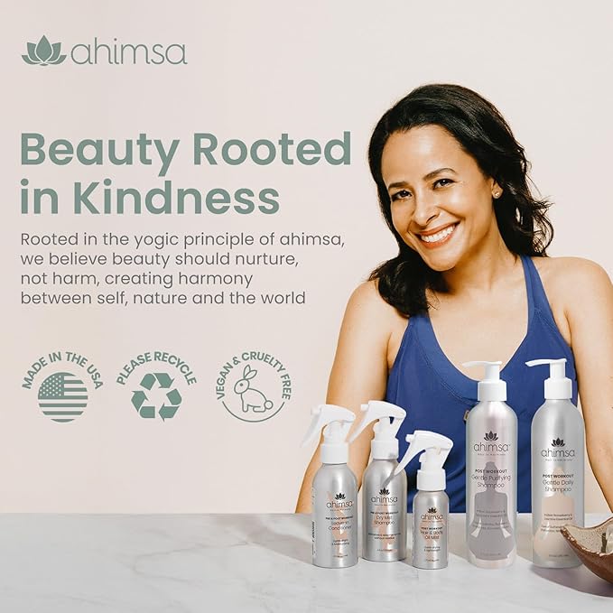 Ahimsa Gentle Daily Shampoo, Organic and Gentle Hydrating Shampoo for Dry, Curly & Color Treated Hair, Moisturizing Shampoos for Daily Use with Indian Gooseberry & Jasmine Essential Oil, Made in USA