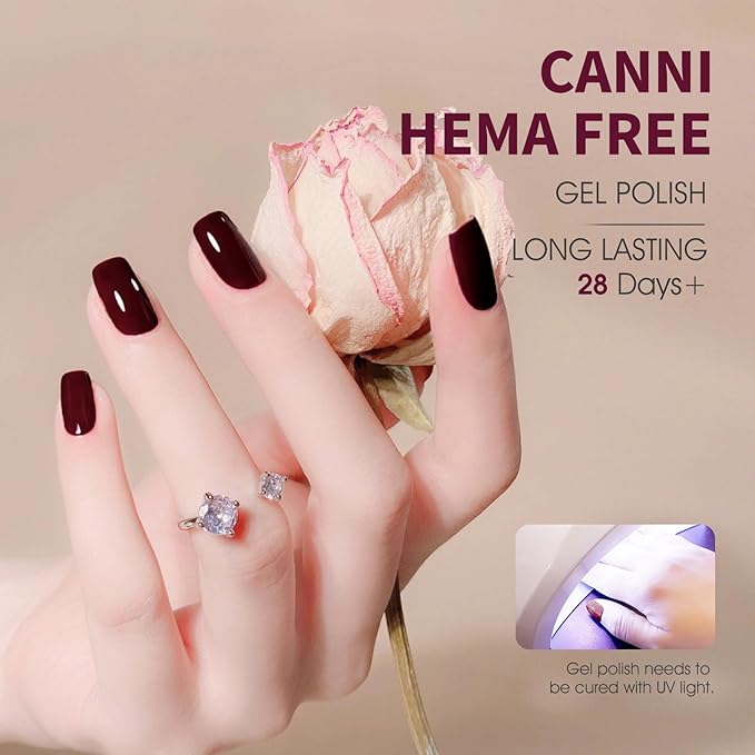 CANNI 6Pcs 9ml Hema-Free Red Gel Nail Polish Set- Dark Red Burgundy Glitter Gel Polish Kit DIY at Home Salon Christmas New Year's Gifts for Girls