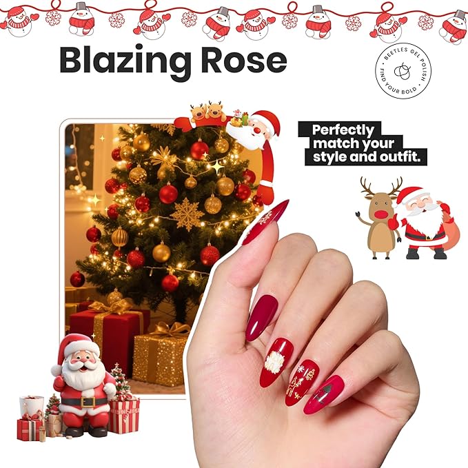 Beetles Red Nail Polish Set Blazing Rose, 6 Colors Dark Red Burgundy Nail Polish Glossy Enhance Nails Quick Dry Fingernail Polish for Nail Art Manicure DIY at Home Christmas Gifts For Women