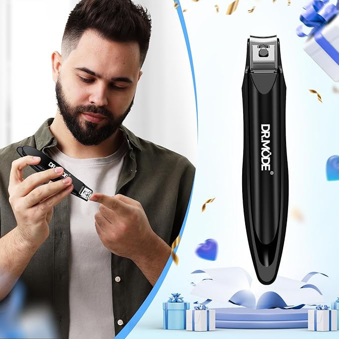 DRMODE Nail Clippers for Men with Catcher, Anti Splash Self-Collecting Finger Nail Clippers Adult with Ergonomics Long Handle, Heavy Duty Mess Free Toenail Clippers Nail Cutter Unique Gifts for Women